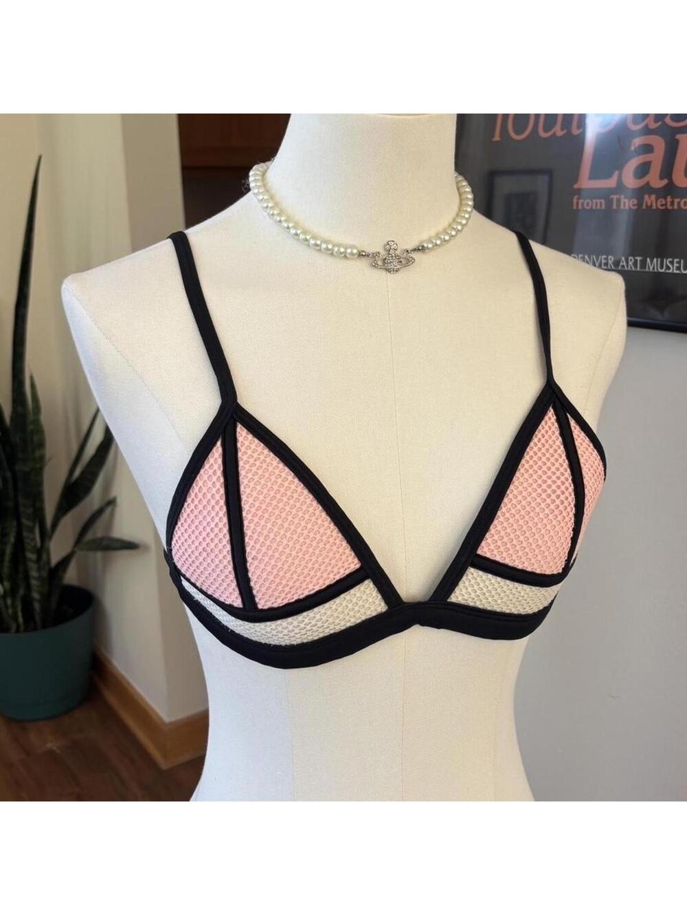 TRIANGL Pink Black Neoprene Bikini Top Mesh Scuba Swim S